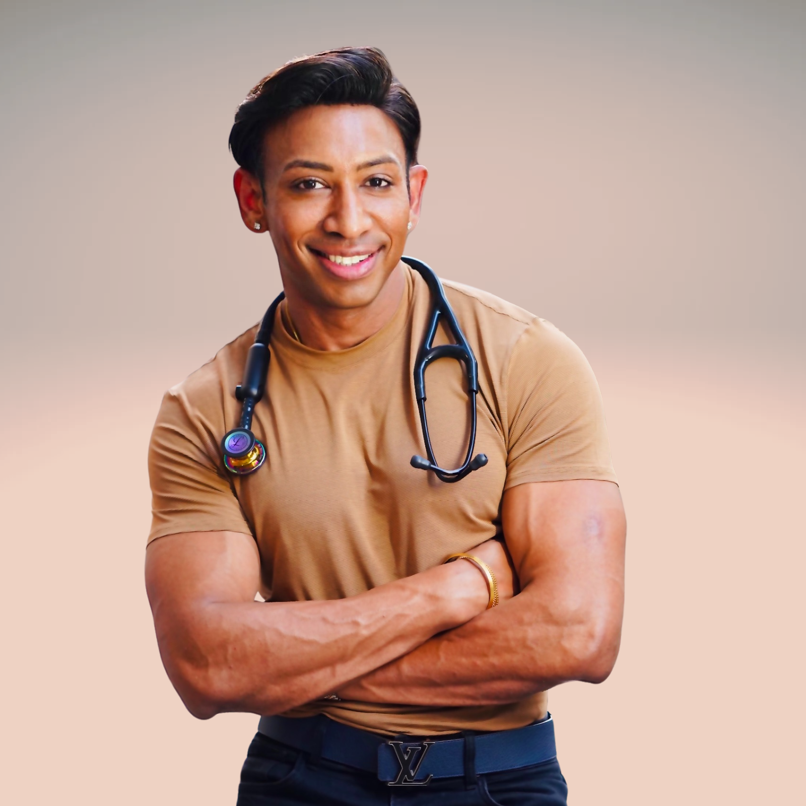 Dr. Goel, wellness coach with stethoscope, showcasing personalized health approach for women's wellness at Prime Vitality.