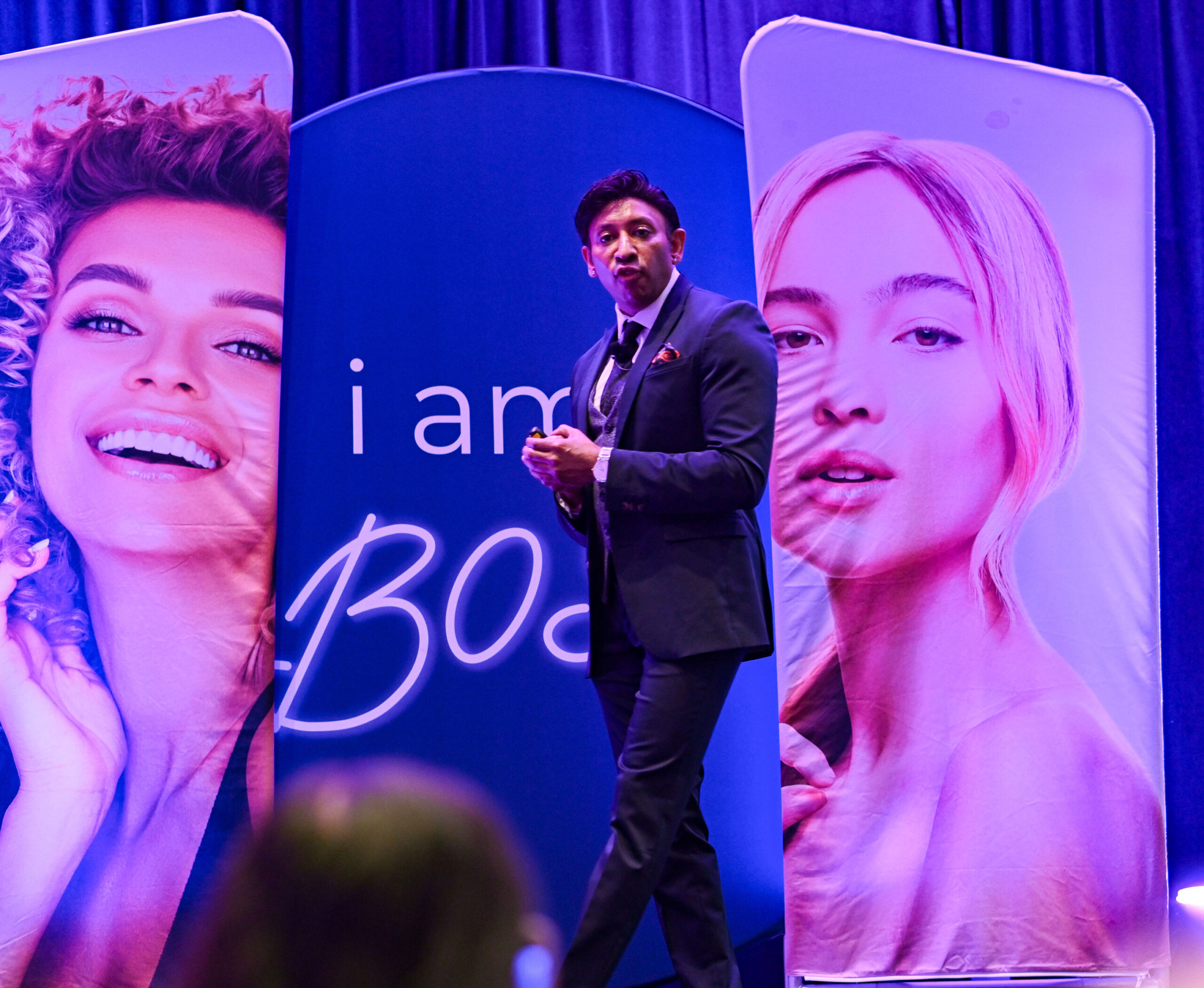 Dr. Shiv Goel presenting keynote at Beauty Boss Conference 2024 in Dallas, Texas