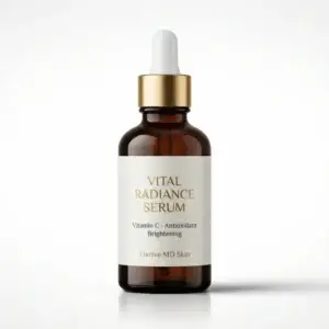 Vital Radiance Serum by Elarive MD Skin in a dark glass bottle with a dropper, labeled with "Vitamin C - Antioxidant Brightening," featured in the Prime Vitality Care e-commerce section for beauty and wellness products.