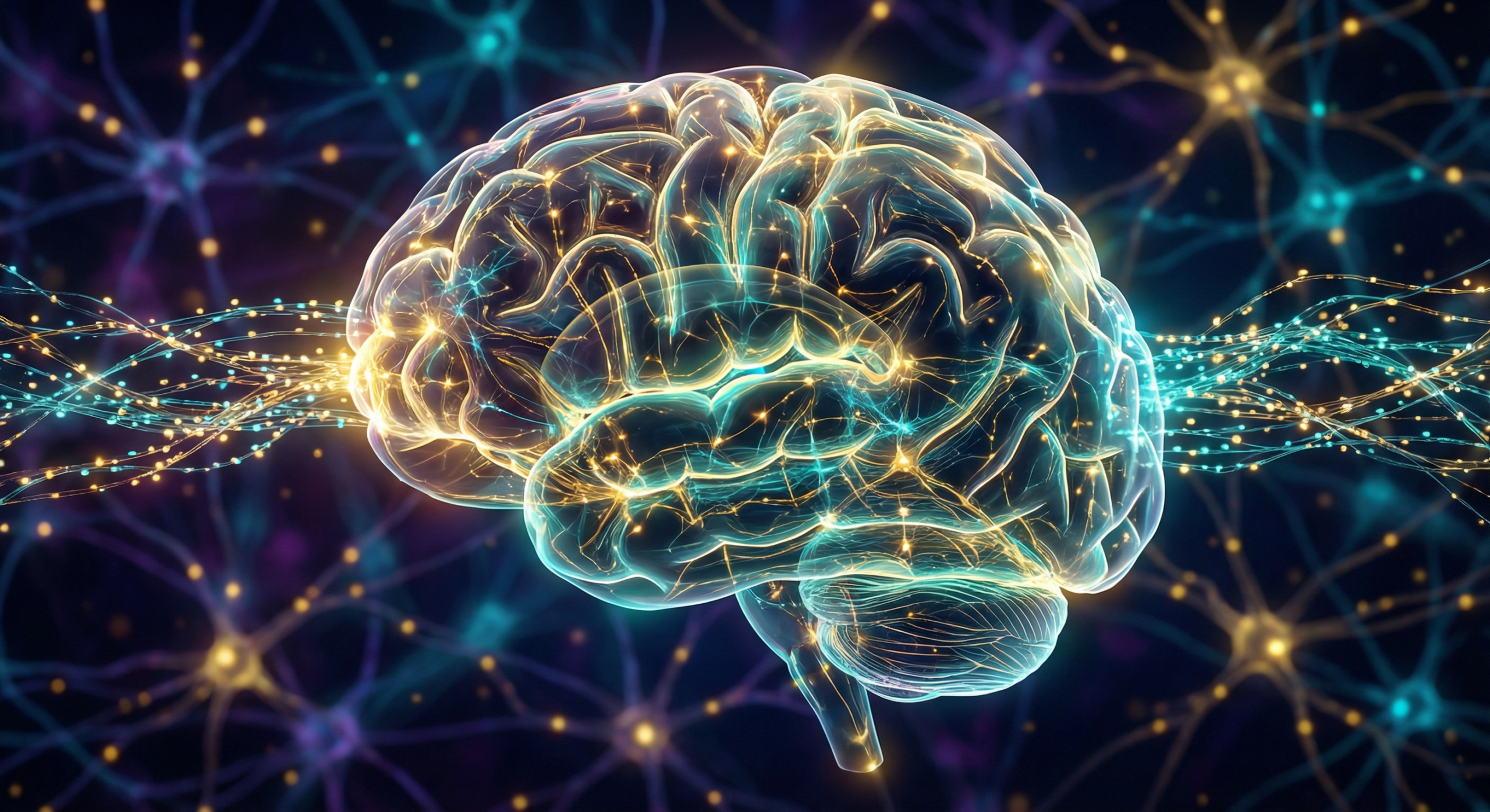 Neural network visualization — representing BDNF-driven neuroplasticity and enhanced brain connectivity from cognitive peptide therapy