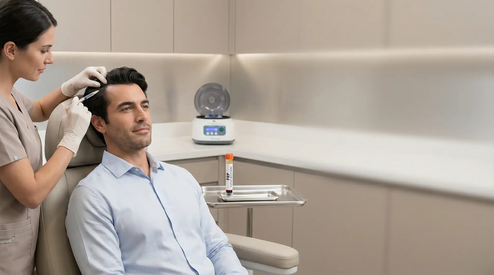 Scalp being treated with PRP hair restoration injections