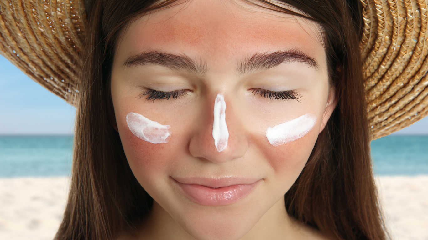Sun-damaged skin on woman's face