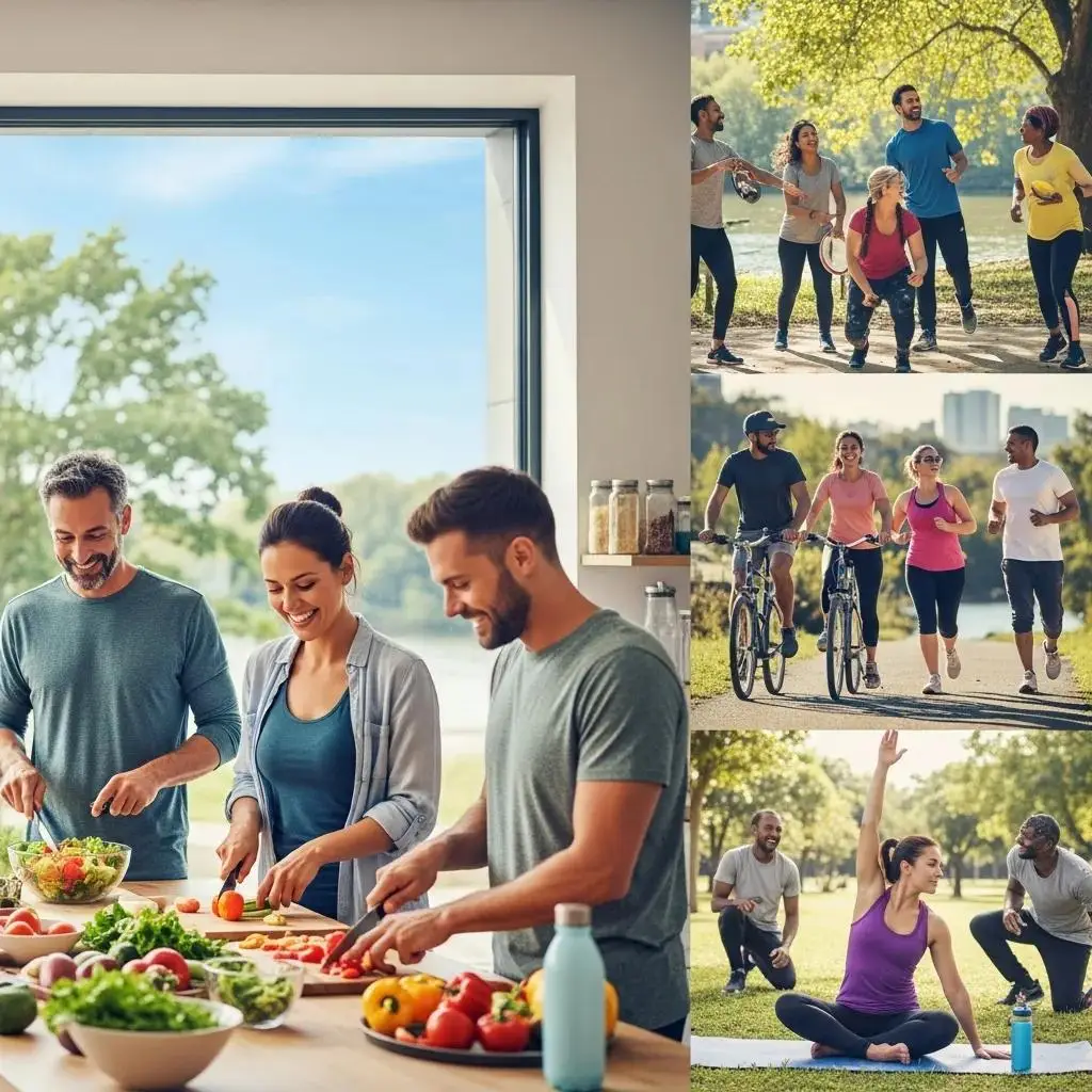 Diverse group of people engaging in healthy activities, symbolizing the benefits of semaglutide for weight loss