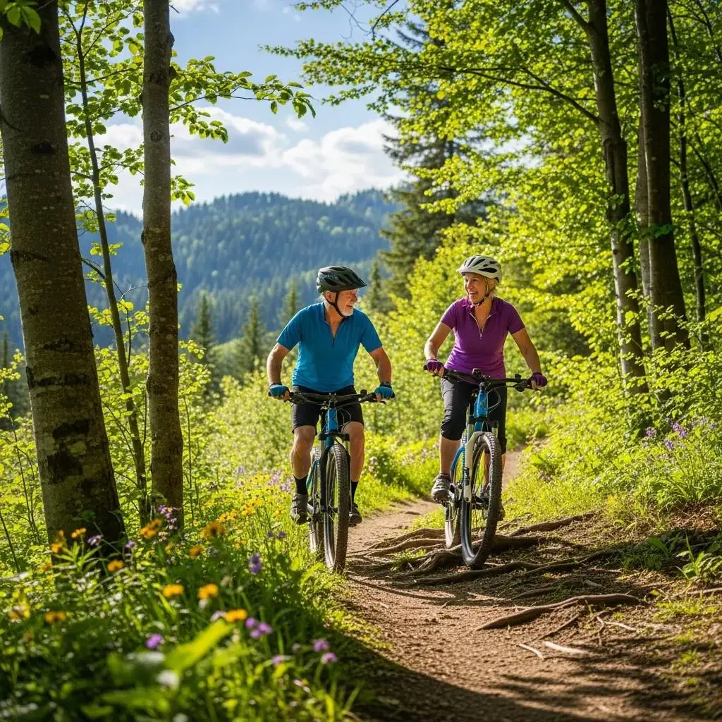 Elderly couple engaging in outdoor activities, illustrating the benefits of hormone optimization therapy for vitality