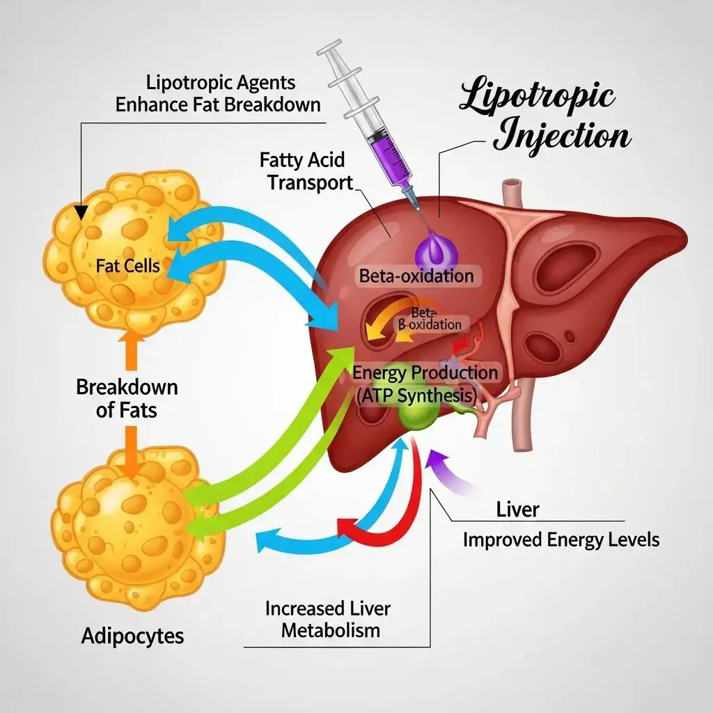 Illustration of fat metabolism highlighting the role of lipotropic injections