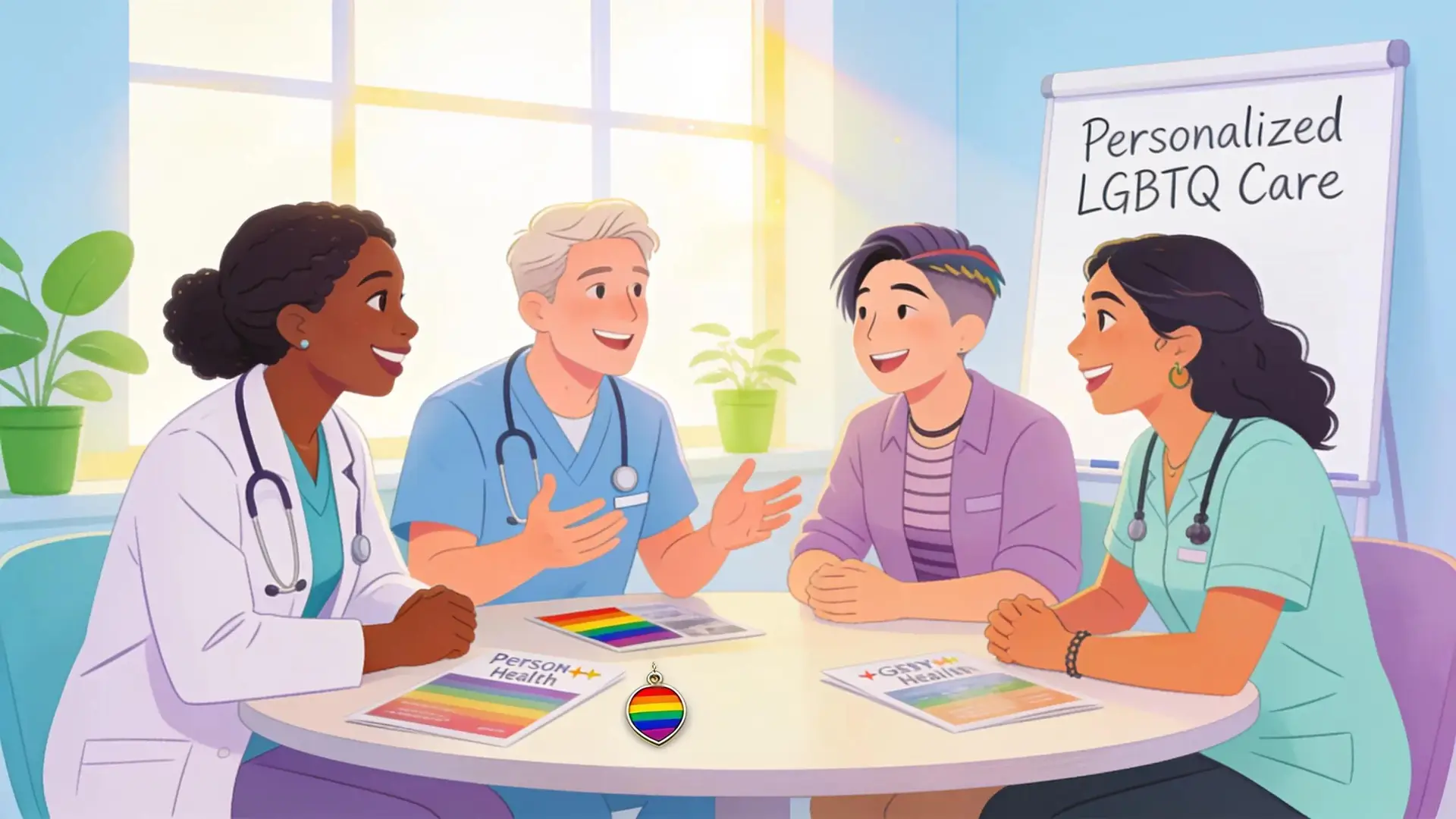 Diverse healthcare professionals discussing inclusive peptide care for LGBTQ wellness