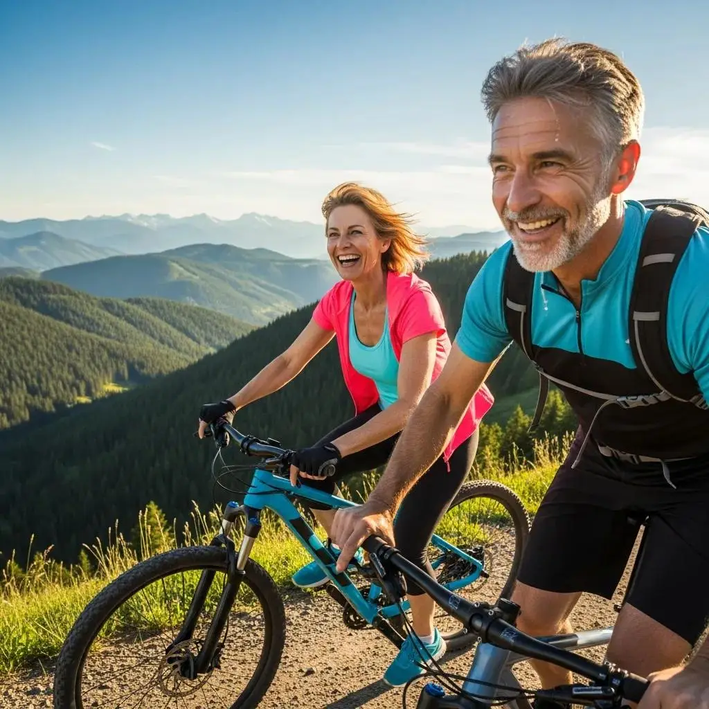 Active couple enjoying outdoor life, symbolizing vitality from hormone optimization